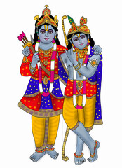 hand drawn digital art of lord ram and krishna