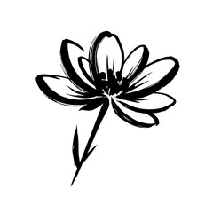 Fototapeta premium Ink Flower Silhouette: A delicate ink-drawn flower stands in graceful elegance against a minimalist backdrop, capturing the purity of nature through artistic lines.