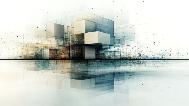 Abstract Geometric Digital Art with Cubes in Cool Blue and Neutral Tones for Modern Design