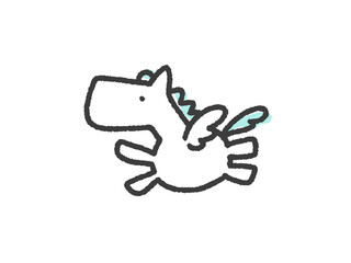 手描きのかわいいパステルカラーの飛ぶペガサス　2026 正月素材　午年判子
