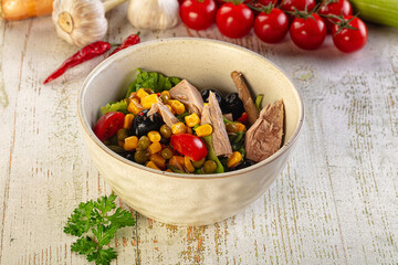 Dietary salad with canned tuna and corn