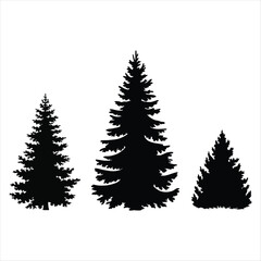 Obraz premium Black Silhouettes of Three Evergreen Trees on White Background
