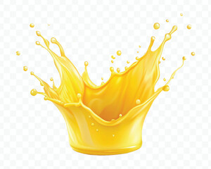realistic 3d smooth liquid yellow juice splash in curve style isolated on transparent background