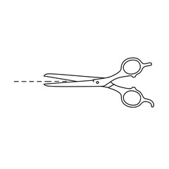 Precision Cut Scissors: A sleek, sharp pair of scissors, poised to make a clean, precise cut, represented by a simple dashed line, embodying the concepts of accuracy and design.