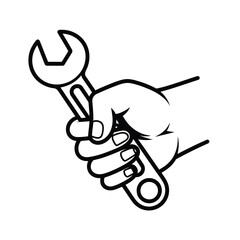 Hand holding a wrench tool for repair and maintenance