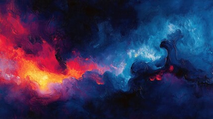 Fototapeta premium Abstract Painting with Vivid Red, Orange, and Blue Colors