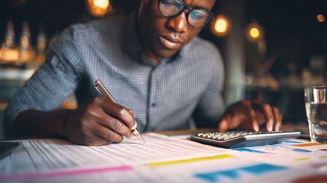 Man planning finances with spreadsheet