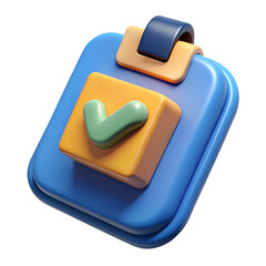 3D Cartoon Plastic Style Clipboard with Checkmark Icon Isolated on White Background

