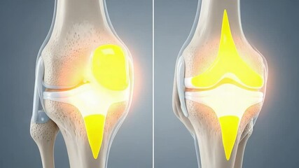 Knee joint inflammation animation highlighting pain and medical condition