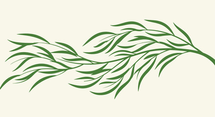 Green weeping willow branch on beige background