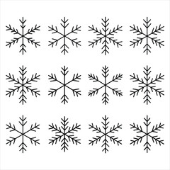 Obraz premium Twelve Black Snowflake Outlines on White Background
