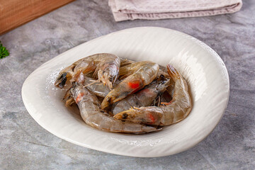 Raw fresh tiger prawn in the bowl