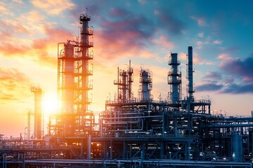 Industrial refinery at sunset