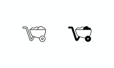 Wheelbarrow icons set Line and Glyph black vector icon stock illustration