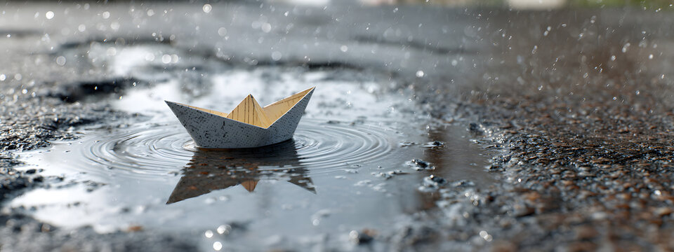 Papierboot auf Asphalt