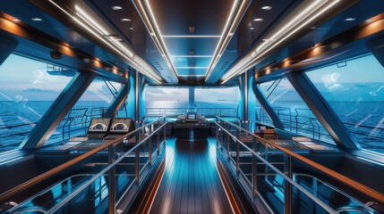 Fototapeta premium Interior View of a Luxury Yacht with Ocean View