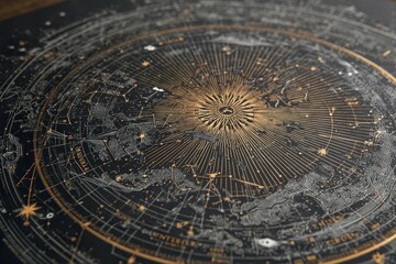 Explore the intricate details of a star chart showcasing constellations and celestial patterns in a captivating design that reveals the night sky's wonders