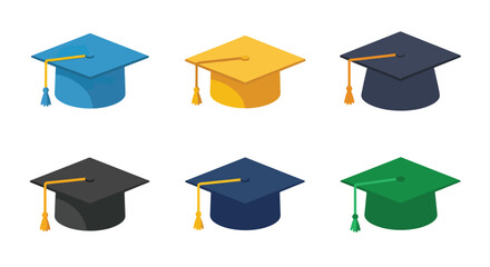 Graduation caps in various colors illustration
