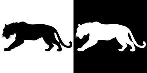Prowling Tiger Silhouettes in Stark Black and White Mirrored Con