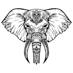 Obraz premium Symmetrical Elephant Majesty: Intricate Black and White Tribal L