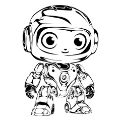 Adorable Robot Character in Dynamic Black and White Tribal Line