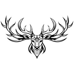 Regal Stag with Symmetrical Sweeping Antlers in Tribal Line Art