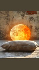 Moon Lamp with Pillow on Rustic Surface in Indoor Setting