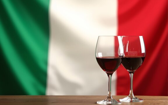 Celebration of italy's republic day with italian flag and wine glasses for festive decor. Festa della Repubblica. Vertical banner. Copy space. Liberation Day. High quality