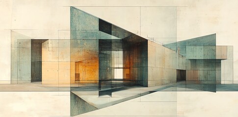 Abstract Geometric Modern Architecture Building with Sharp Angles and Neutral Colors