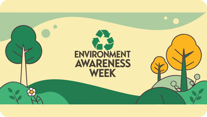 Illustration promoting environment awareness week with trees and recycling symbol for sustainable future
