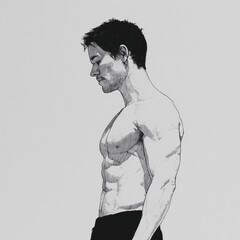Fototapeta premium Detailed sketch with muscular definition using artistic shading