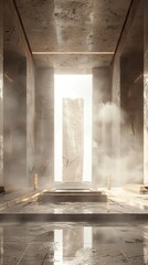 Modern Marble Interior Hallway with Natural Light and Steam Atmosphere