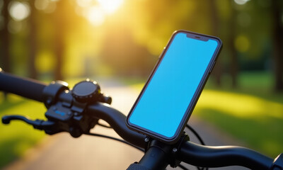 Phone Mount on Bicycle Handlebar in Golden Hour Sunlight