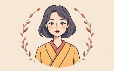 광복절 여자 독립군 캐릭터 라인드로잉(national liberation day woman character line drawing). High quality