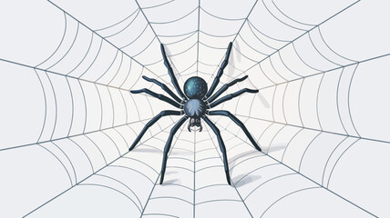 Obraz premium Spider on Web Vector Illustration with Detailed Spider and Intricate Web Design on White