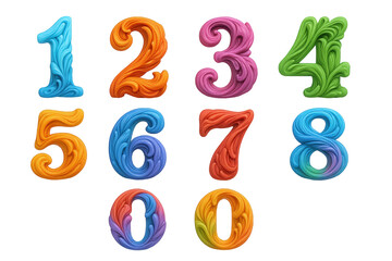 Vibrant, Sculptural Numerals Displayed in a Playful, Organic Style with a Gradient of Rich Colors