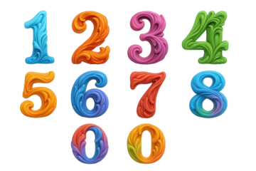 Vibrant, Sculptural Numerals Displayed in a Playful, Organic Style with a Gradient of Rich Colors