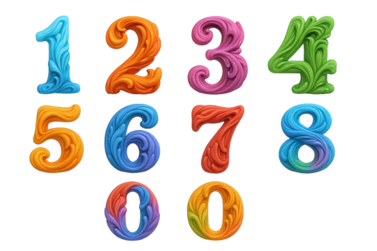 Vibrant, Sculptural Numerals Displayed in a Playful, Organic Style with a Gradient of Rich Colors