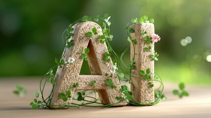 Fototapeta premium Creative representation of artificial intelligence letters surrounded by greenery in a natural setting