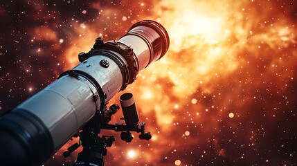 Large Telescope in Space with Bright Nebula and Stars