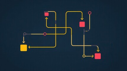 Process flow chart with interconnected lines and boxes.
