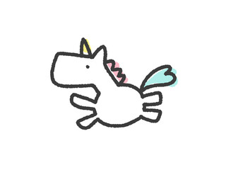 手描きのかわいいパステルカラーの走るユニコーン　2026 正月素材　