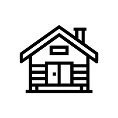 Minimalist black and white linear icon of an alpine chalet 