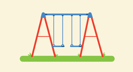 Playful swing set on green grass against a cream backdrop, a simple cheerful design
