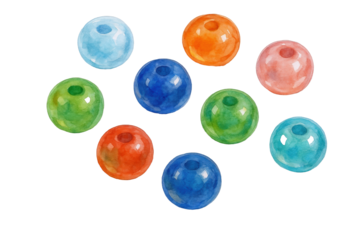 Watercolor Collection of Vibrant Spherical Beads in Assorted Colors, Hand-Painted with Realistic Shading and Highlights
