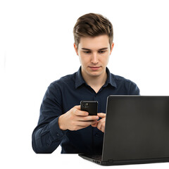 young man using laptop and smart phone