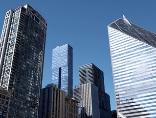Fototapeta premium Diverse chicago skyscrapers rise high against clear blue skies offering unique architectural city views