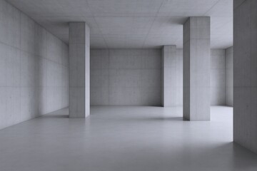 Fototapeta premium Empty Concrete Room with Pillars, Modern Architecture Interior Space for Showroom, Product Display or Minimalist Design