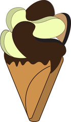 Ice cream cone with chocolate and vanilla swirls
