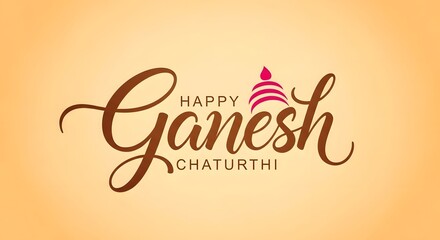 Happy ganesh chaturthi text design with a stylized ganesh head on a light orange gradient background